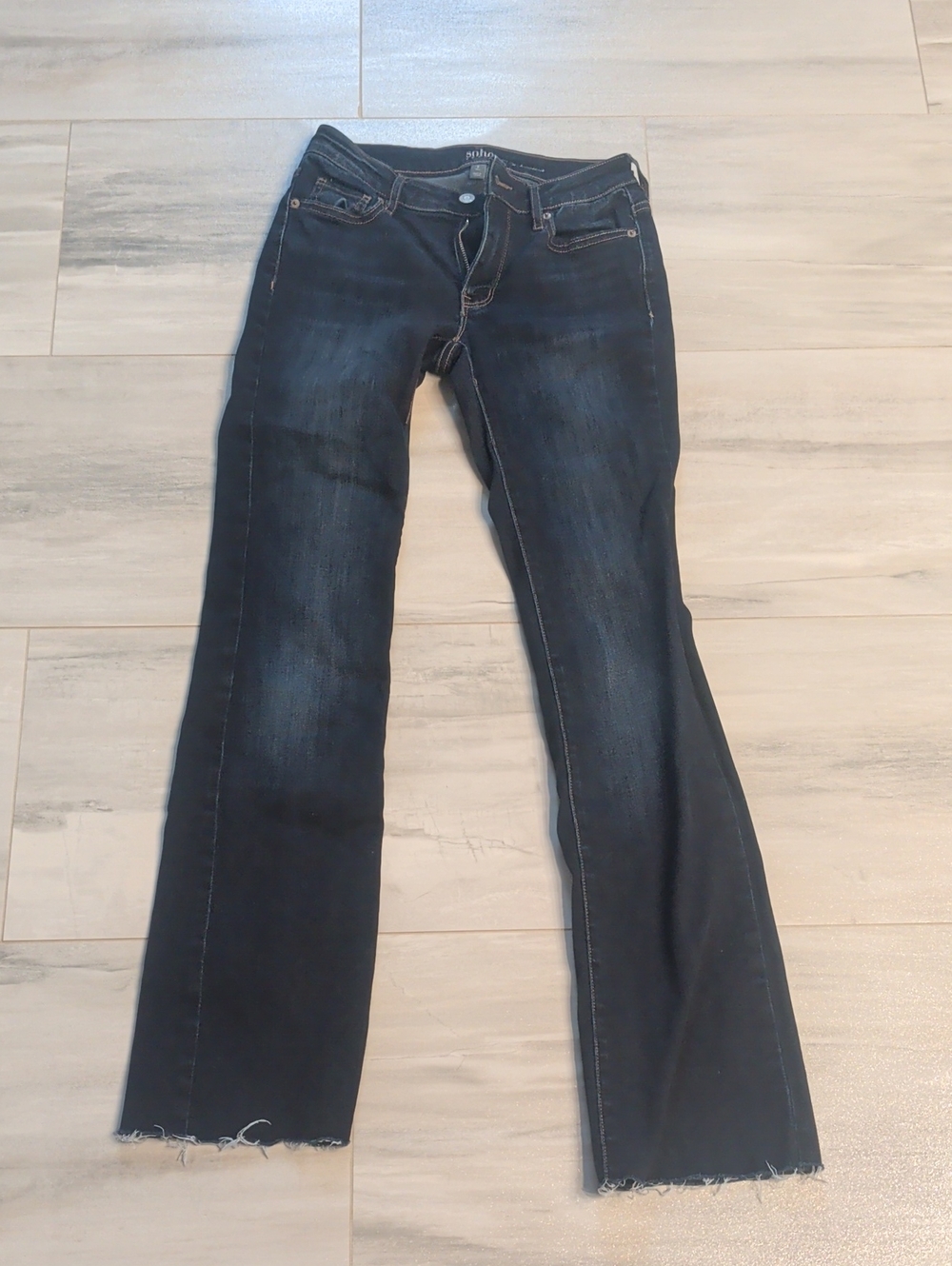 Dark Wash Flare Jeans with Raw Hem